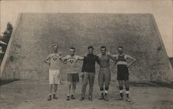 Five Men Near a Hand Ball Playing Area Postcard