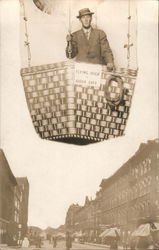 Man in a hat posing in hot air balloon Sioux City, IA Postcard Postcard Postcard