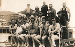 Bathers Sitting on Benches in Swimsuits, 1930's Postcard