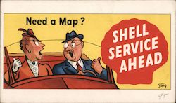 Shell Service Ahead - Need a Map? Advertising Steiq Postcard Postcard Postcard