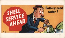 Shell Service Ahead - Battery need water? Advertising Steiq Postcard Postcard Postcard