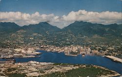 Air View of Honolulu Harbor and Downtown Postcard