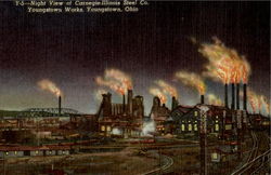 Night View Of Carnegie Illinois Steel Co. Youngstown, OH Postcard Postcard