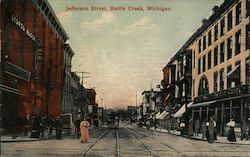 Looking Along Jefferson Street Battle Creek, MI Postcard Postcard Postcard