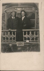 "Leaving Denver" Two Men on Train Studio Photo Colorado Postcard Postcard Postcard