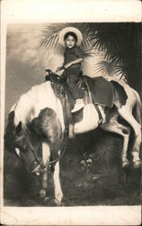 Boy on Bucking Bronco, Studio Photo Cowboy Western Postcard Postcard Postcard