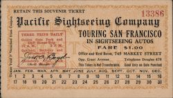 Pacific Sightseeing Company Ticket, unused San Francisco, CA Ephemera Ephemera Ephemera