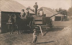 Farmers with Horse-Drawn Machinery Postcard