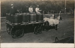 Men Riding Horse drawn wagon with Barrels, 1910 Occupational Postcard Postcard Postcard