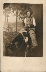 Man Dressed as a Cowboy Riding a Horse Wooly Chaps Studio Photos Postcard Postcard Postcard