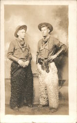 Two Young Men Dressed as Cowboys in Wooly Chaps Studio Photos Postcard Postcard Postcard