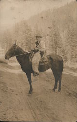 Cowboy on Horseback, Wooly Chaps Carson, WA Cowboy Western Postcard Postcard Postcard