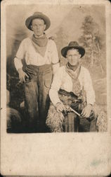 Two Men Dressed as Cowboys in a Mountain Scene, Wooly Chaps Postcard