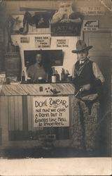 Man Dressed as Cowboy, Wooly Chaps, Pistol in Saloon Studio Photos Postcard Postcard Postcard