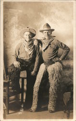 Two Men Dressed as Cowboys, Wooly Chaps Postcard