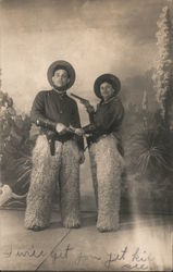 Cowboy Couple w/Wooly Chaps: Woman "Robs" Man at Gunpoint Studio Photos Postcard Postcard Postcard