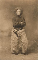 Man Dressed as a Cowboy Wearing Wooly Chaps with Arms Crossed Postcard