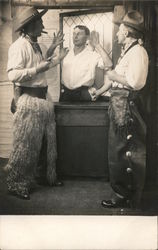 Tow Men Dressed as Cowboys Holding Up a Banker Wooly Chaps Postcard