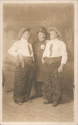 Two Cowboys w/Wooly Chaps & Police Man Studio Photos Postcard Postcard Postcard