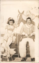 Two Women: Heads Through Holes Cowboy & Pinup Girl 1944 Postcard