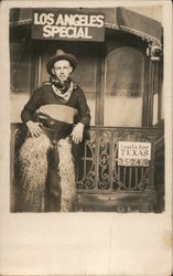 Cowboy w/Wooly Chaps Los Angeles Special "Leaving For Texas" Postcard