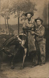 Two Men Dressed as Cowboys Wearing Wooly Chaps, Horse Studio Photos Postcard Postcard Postcard