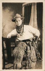 Great Studio Photo of Young Man Cowboy Wooly Chaps Lasso Pistol Studio Photos Postcard Postcard Postcard