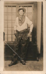 Man Dressed as a Cowboy Wearing Chaps and Holding a Pistol Studio Photos Postcard Postcard Postcard