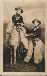 Two Men Dressed as Cowboys with a Horse Wooly Chaps Studio Photos Postcard Postcard Postcard