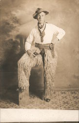 Man Dressed as Cowboy Wooly Chaps Pistol Postcard