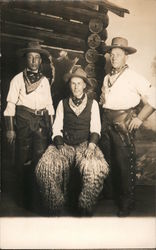 Three Men Dressed as Cowboys, Wooly Chaps Postcard