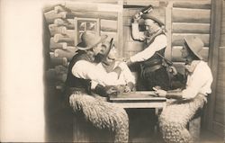 Group of Men Dressed as Cowboys in a "Bar Fight" Wooly Chaps Studio Photos Postcard Postcard Postcard