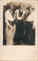 Three men dressed as cowboys, Wooly Chaps Studio Photos Postcard Postcard Postcard