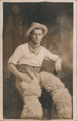 Great Studio Photo: Cowboy with Wooly Chaps Canada Studio Photos Postcard Postcard Postcard