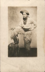 Young Man Dressed as Cowboy Wooly Chaps Holding a Pistol Postcard