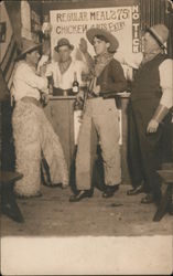 Group of Men Dressed as Cowboys "Holding Up" a Saloon Postcard