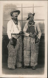 Two Men Dressed as Cowboys Wearing Wooly Chaps Studio Photos Postcard Postcard Postcard