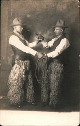 Two Men Dressed as Cowboys Wearing Wooly Chaps Studio Photos Postcard Postcard Postcard