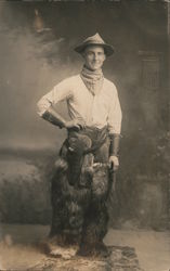 Man Dressed as Cowboy Wearing Wooly Chaps Studio Photos Postcard Postcard Postcard