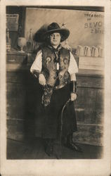 Woman Dressed as Cowgirl with Hand on Gun Postcard