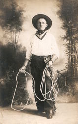 Man Dressed as a Cowboy Holding a Lasso Postcard