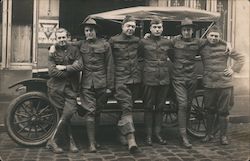 Group of Soldiers by old Car Postcard