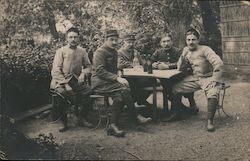 A Group of Soldiers - Drinking Together in Front of Trees Postcard