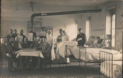 Group of Soldiers and a Nurse - Inside Infirmary or Hospital Postcard