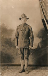 Studio Photo, US Soldier, American Flag World War I Postcard Postcard Postcard