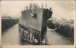 Sailors Cleaning a Warship in Dry Doc Navy Postcard Postcard Postcard