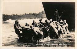 Group of Soldiers - Pushing a "Peep" Ashore at New Britain (Jeep) World War II U.S. Navy Postcard Postcard Postcard