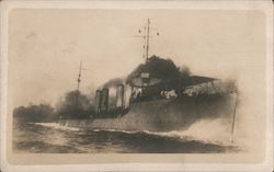 Warship underway Postcard