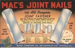 Mac's Joint Nails, Wash Company, The All-Purpose Joint Fastener Advertising Postcard Postcard Postcard