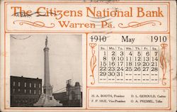 The Citizens National Bank May 1910 Calendar Postcard